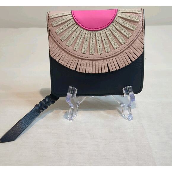 Fossil Navy & Pink Sunset Fringe Bifold Small Wallet Cowhide Leather - Picture 1 of 14